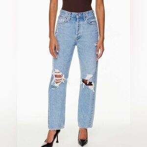 AGOLDE '90s Mid Rise Loose Fit Distressed Jeans 24 in Fall Out